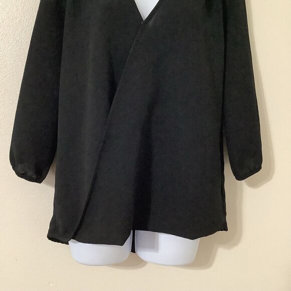 Bobeau Black Lace Cutout Boho Witchy Dark Flowy Hippie Casual Peasant Blouse M - Picture 3 of 9